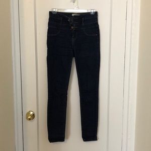 Super high waisted dark blue skinny jean size 2